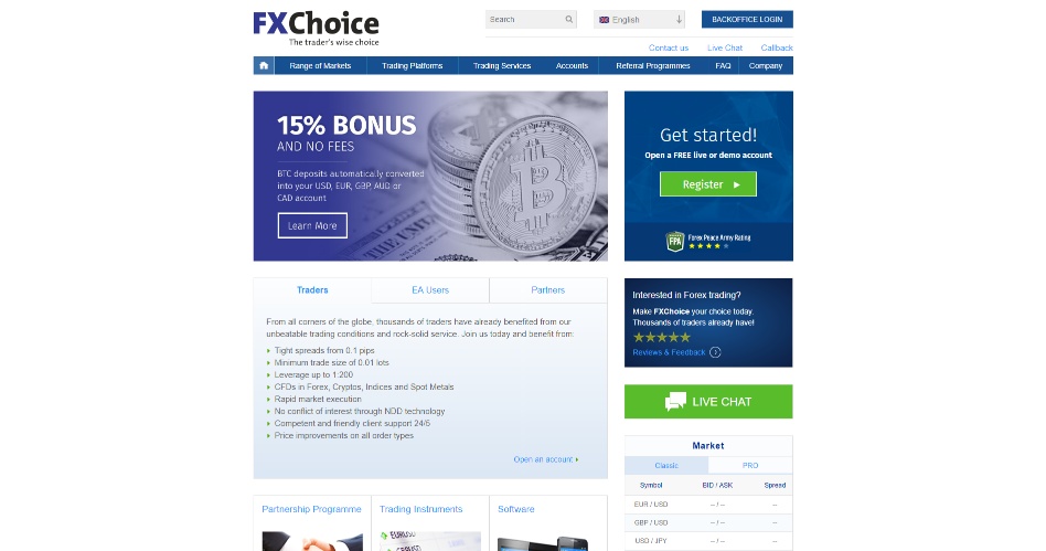 FXChoice landing page FXChoice landing page